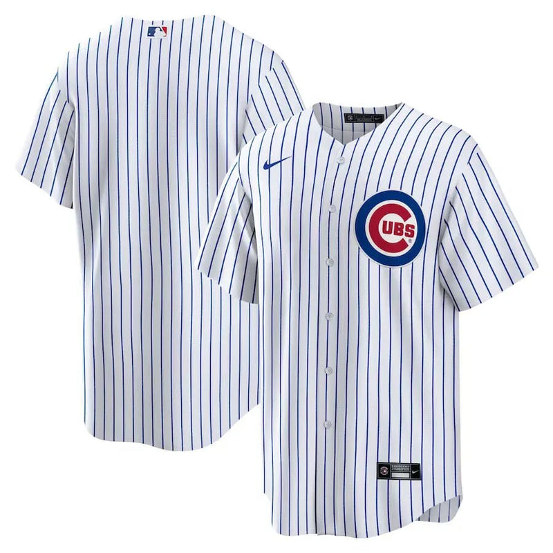 Camisa MLB Chicago Cubs Nike Home Torcedor Masculina Listrada Branca