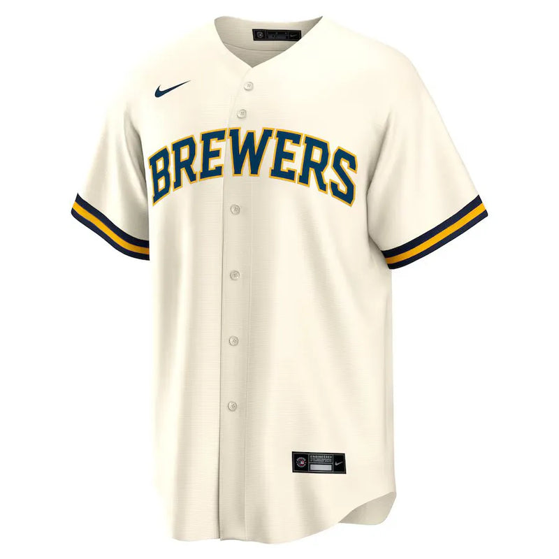 Camisa MLB Milwaukee Brewers Nike Home Torcedor Masculina Bege