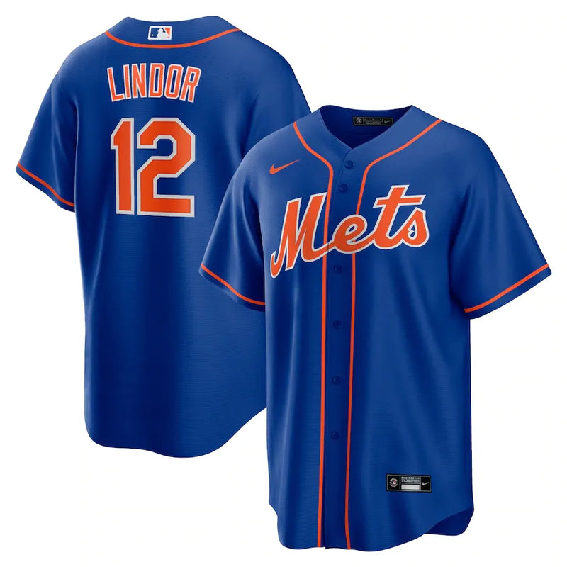 Camisa MLB New York Mets Nike II Torcedor Masculina Azul Francisco Lindor 12