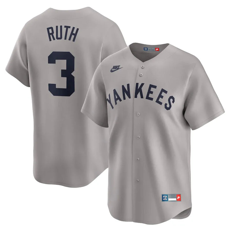 Camisa MLB New York Yankees Nike Away Throwback Cooperstown Collection Limited Torcedor Masculina Cinza Babe Ruth 3
