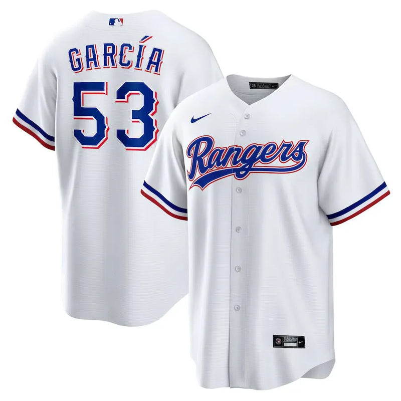 Camisa MLB Texas Rangers I Nike Torcedor Masculina Branca Adolis Garcia 53