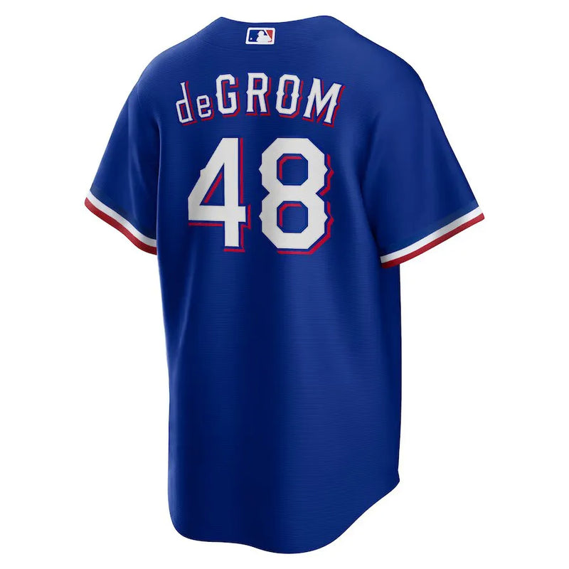 Camisa MLB Texas Rangers II Nike Torcedor Masculina Azul Jacob deGrom 48