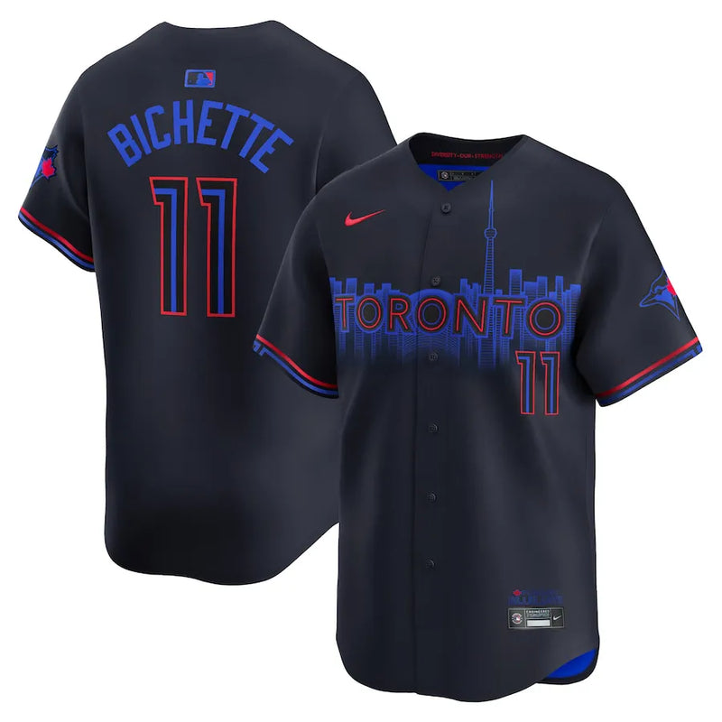 Camisa MLB Toronto Blue Jays Nike City Connect Torcedor Masculina Azul Marinho Bo Bichette 11
