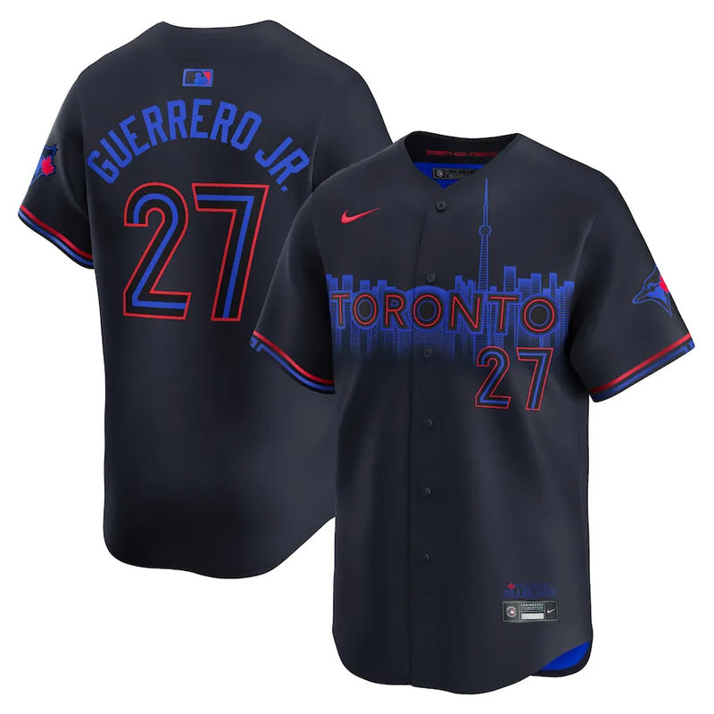 Camisa MLB Toronto Blue Jays Nike City Connect Torcedor Masculina Azul Marinho Vladimir Guerrero Jr. 27