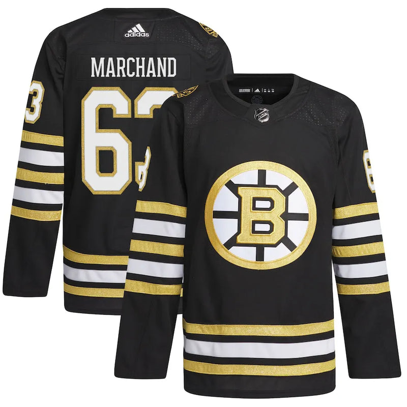 Camisa NHL Boston Bruins Marchand 63 Adidas Home Jersey Preta Masculina